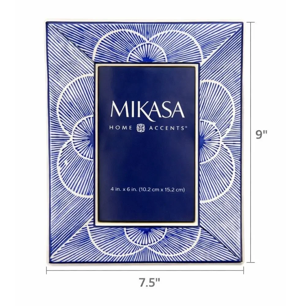 Mikasa Blue White Ceramic 4x6 Photo Frame 7.5x9 Home Accents Modern Decor Gifts